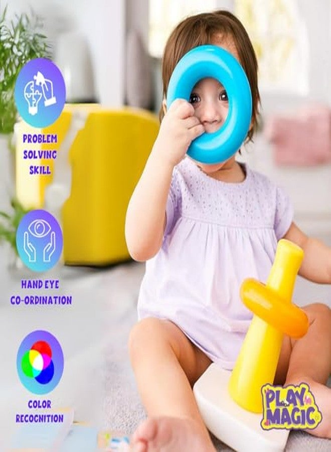 PlayMagic Rainbow Rocking Ring Stacker | 5 Ring Multicolored Sorting Tower | Learning for Infants & Toddlers Kids| Educational Interactive Baby Toy | Best Birthday & Return Gift|Made in India - Image 5